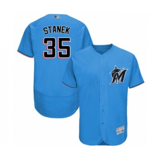 Men's Miami Marlins 35 Ryne Stanek Blue Alternate Flex Base Authentic Collection Baseball Player Jersey