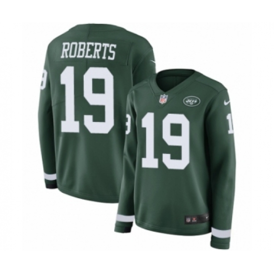 Women's Nike New York Jets 19 Andre Roberts Limited Green Therma Long Sleeve NFL Jersey