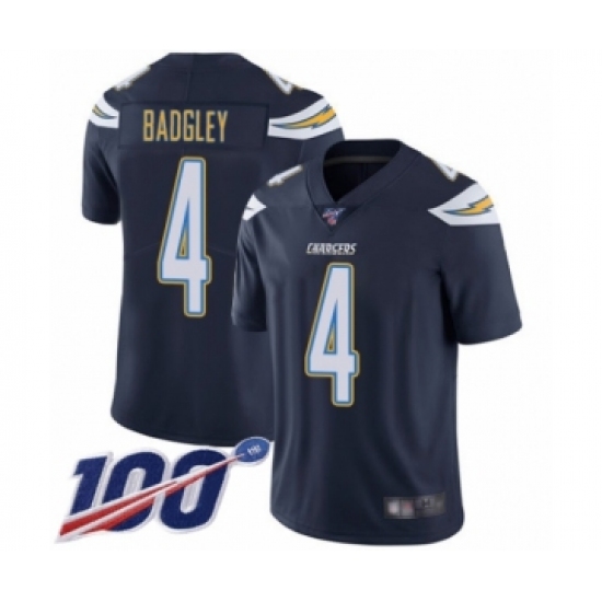 Men's Los Angeles Chargers 4 Michael Badgley Navy Blue Team Color Vapor Untouchable Limited Player 100th Season Football Jersey