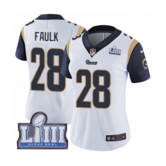Women's Nike Los Angeles Rams 28 Marshall Faulk White Vapor Untouchable Limited Player Super Bowl LIII Bound NFL Jersey
