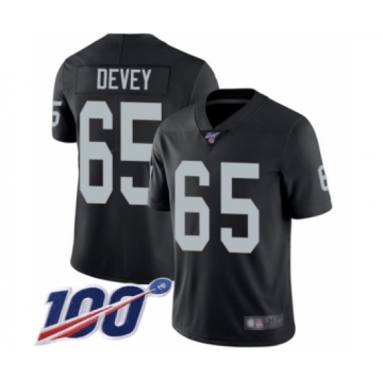 Men's Oakland Raiders 65 Jordan Devey Black Team Color Vapor Untouchable Limited Player 100th Season Football Jersey