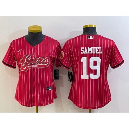 Women's San Francisco 49ers 19 Deebo Samuel Red Pinstripe With Patch Cool Base Stitched Baseball Jersey