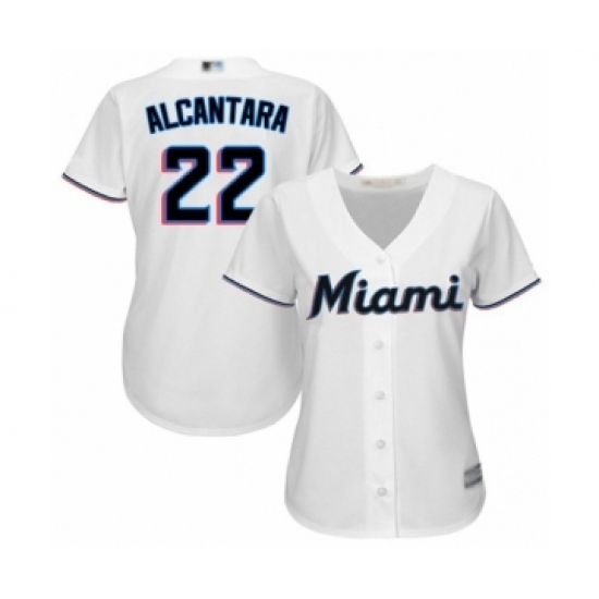 Women's Miami Marlins 22 Sandy Alcantara Authentic White Home Cool Base Baseball Jersey