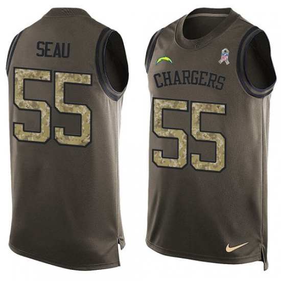 Men's Nike Los Angeles Chargers 55 Junior Seau Limited Green Salute to Service Tank Top NFL Jersey