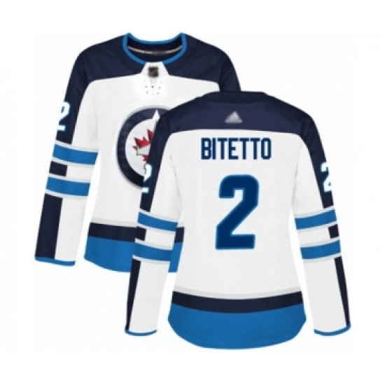 Women's Winnipeg Jets 2 Anthony Bitetto Authentic White Away Hockey Jersey