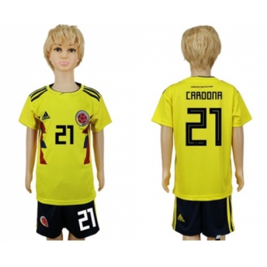 Colombia 21 Cardona Home Kid Soccer Country Jersey