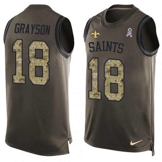 Men's Nike New Orleans Saints 18 Garrett Grayson Limited Green Salute to Service Tank Top NFL Jersey