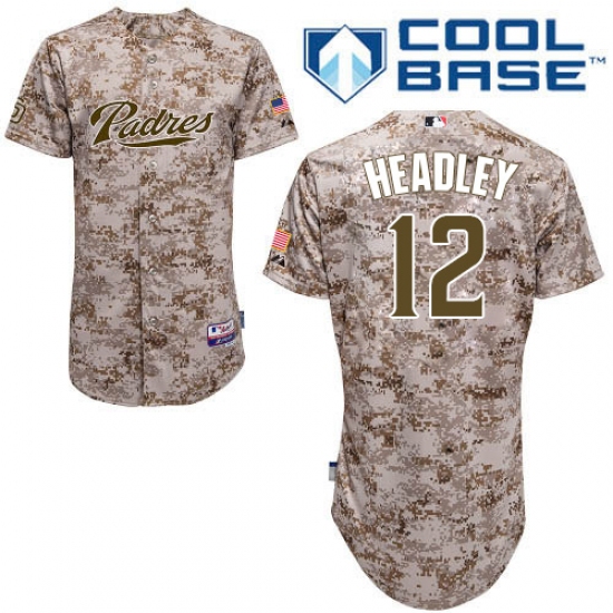 Men's Majestic San Diego Padres 12 Chase Headley Authentic Camo Alternate 2 Cool Base MLB Jersey