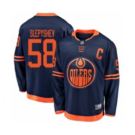 Youth Edmonton Oilers 58 Anton Slepyshev Authentic Navy Blue Alternate Fanatics Branded Breakaway Hockey Jersey