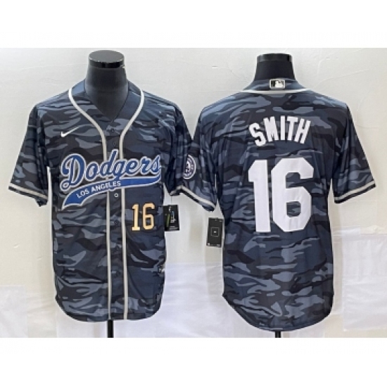 Men's Los Angeles Dodgers 16 Will Smith Number Gray Camo Cool Base Stitched Baseball Jersey