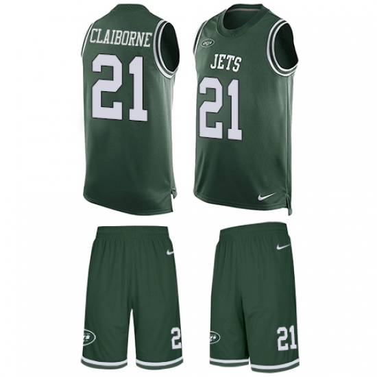Men's Nike New York Jets 21 Morris Claiborne Limited Green Tank Top Suit NFL Jersey