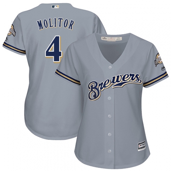 Women's Majestic Milwaukee Brewers 4 Paul Molitor Authentic Grey Road Cool Base MLB Jersey