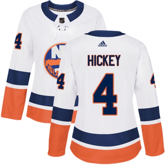 Women's Adidas New York Islanders 4 Thomas Hickey Authentic White Away NHL Jersey