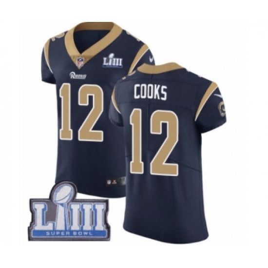 Men's Nike Los Angeles Rams 12 Brandin Cooks Navy Blue Team Color Vapor Untouchable Elite Player Super Bowl LIII Bound NFL Jersey