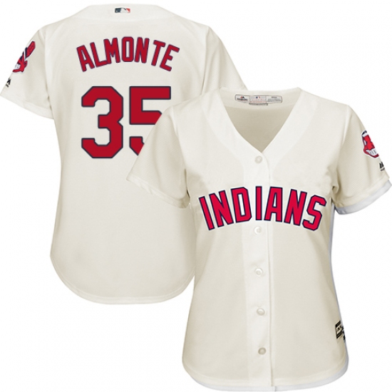 Women's Majestic Cleveland Indians 35 Abraham Almonte Replica Cream Alternate 2 Cool Base MLB Jersey