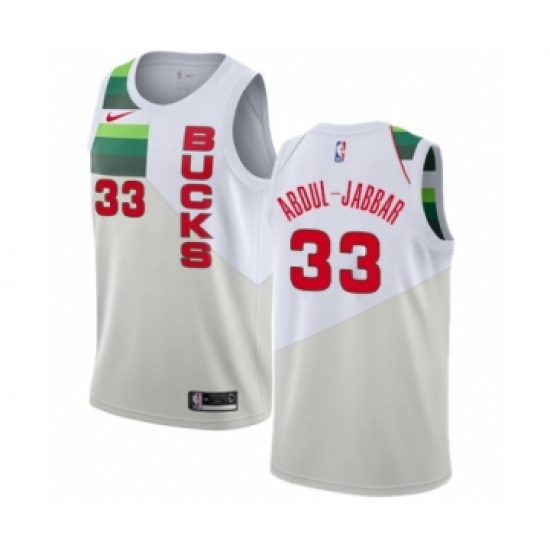 Women's Nike Milwaukee Bucks 33 Kareem Abdul-Jabbar White Swingman Jersey - Earned Edition