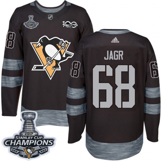 Men's Adidas Pittsburgh Penguins 68 Jaromir Jagr Authentic Black 1917-2017 100th Anniversary 2017 Stanley Cup Champions NHL Jersey