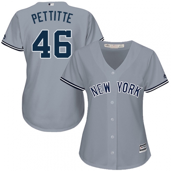 Women's Majestic New York Yankees 46 Andy Pettitte Replica Grey Road MLB Jersey