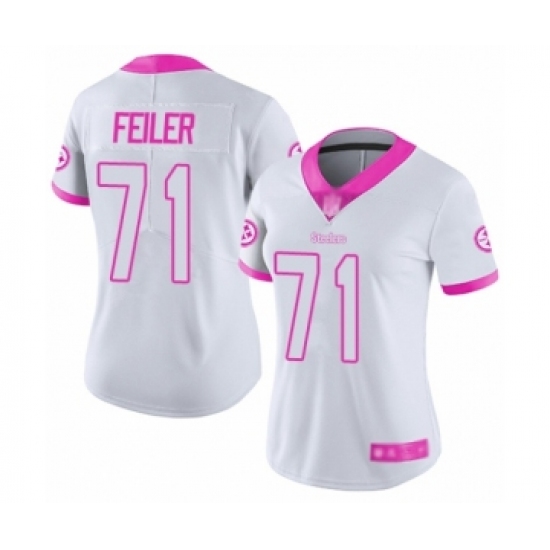 Women's Pittsburgh Steelers 71 Matt Feiler Limited White Pink Rush Fashion Football Jersey