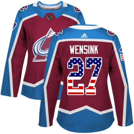 Women's Adidas Colorado Avalanche 27 John Wensink Authentic Burgundy Red USA Flag Fashion NHL Jersey