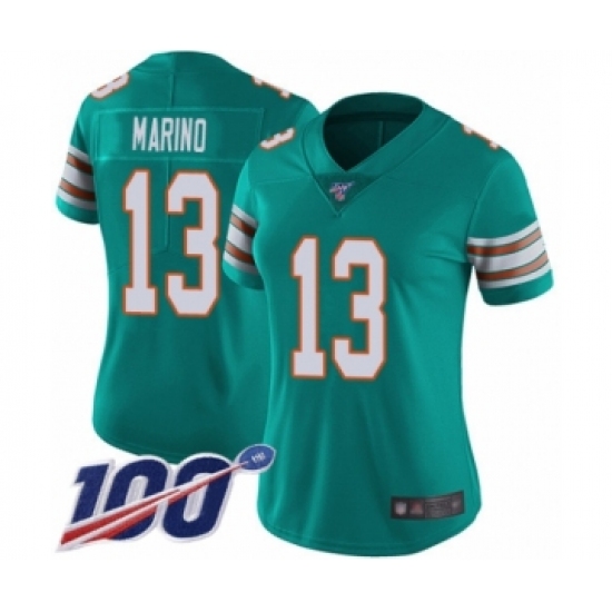 Women's Nike Miami Dolphins 13 Dan Marino Aqua Green Alternate Vapor Untouchable Limited Player 100th Season NFL Jersey