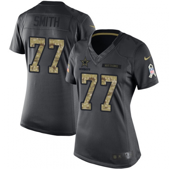 Women's Nike Dallas Cowboys 77 Tyron Smith Limited Black 2016 Salute to Service NFL Jersey