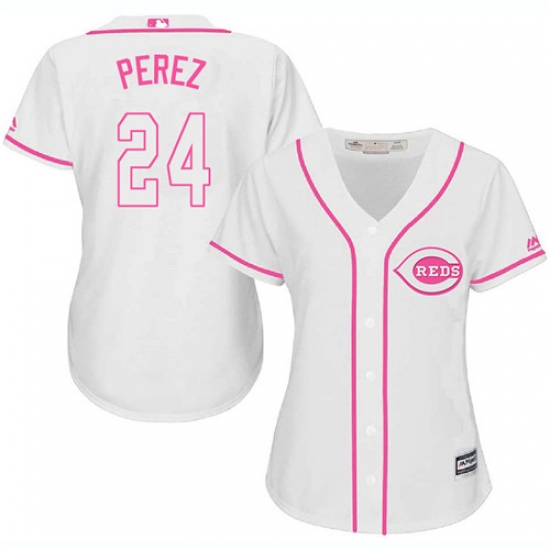 Women's Majestic Cincinnati Reds 24 Tony Perez Authentic White Fashion Cool Base MLB Jersey