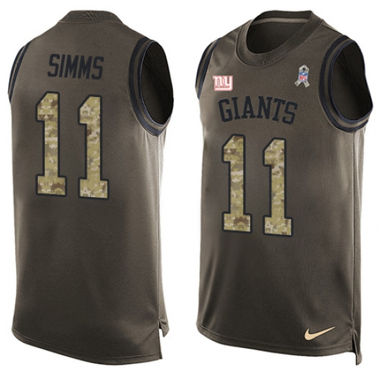 Men's Nike New York Giants 11 Phil Simms Limited Green Salute to Service Tank Top NFL Jersey