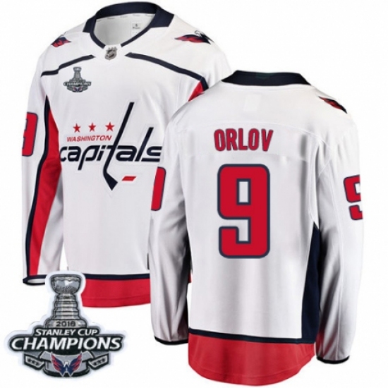Youth Washington Capitals 9 Dmitry Orlov Fanatics Branded White Away Breakaway 2018 Stanley Cup Final Champions NHL Jersey