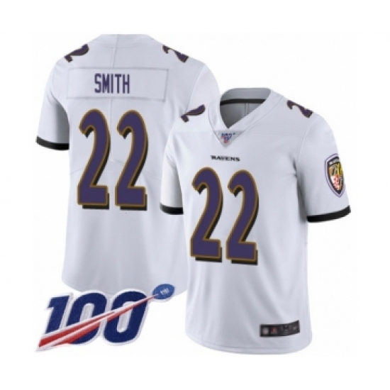 Men's Baltimore Ravens 22 Jimmy Smith White Vapor Untouchable Limited Player 100th Season Football Jersey