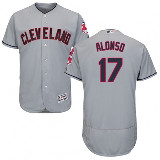Men's Majestic Cleveland Indians 17 Yonder Alonso Grey Road Flex Base Authentic Collection MLB Jersey