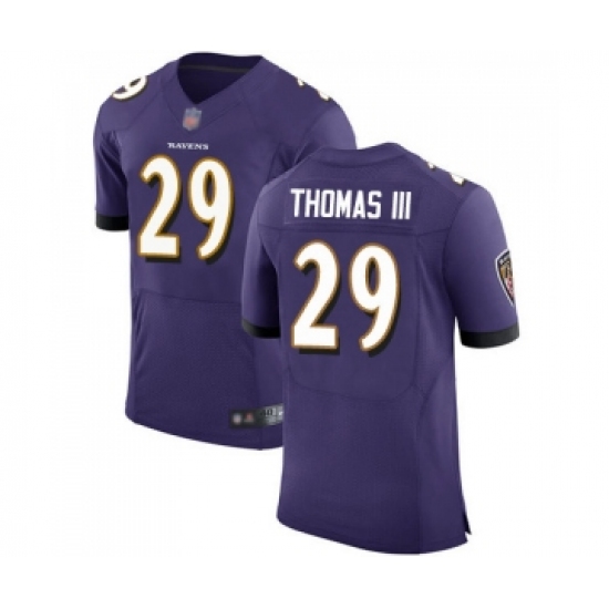 Men's Baltimore Ravens 29 Earl Thomas III Purple Team Color Vapor Untouchable Elite Player Football Jersey