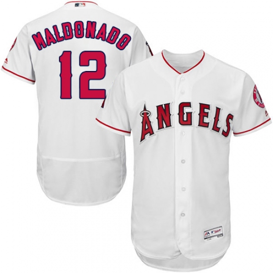 Men's Majestic Los Angeles Angels of Anaheim 12 Martin Maldonado White Flexbase Authentic Collection MLB Jersey