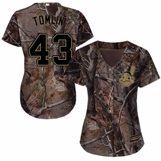 Women's Majestic Cleveland Indians 43 Josh Tomlin Authentic Camo Realtree Collection Flex Base MLB Jersey