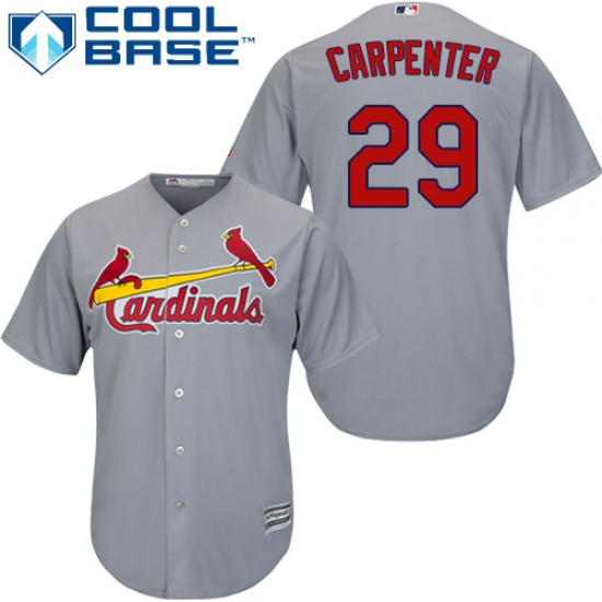 Men's Majestic St. Louis Cardinals 29 Chris Carpenter Replica Grey Road Cool Base MLB Jersey