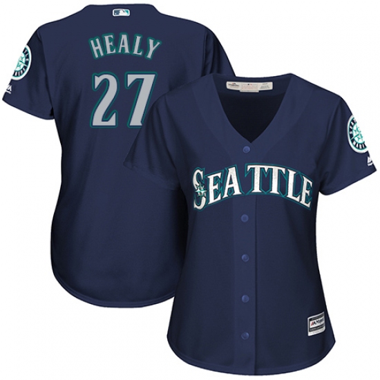 Women's Majestic Seattle Mariners 27 Ryon Healy Authentic Navy Blue Alternate 2 Cool Base MLB Jersey