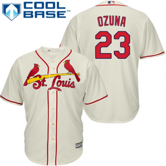 Men's Majestic St. Louis Cardinals 23 Marcell Ozuna Replica Cream Alternate Cool Base MLB Jersey