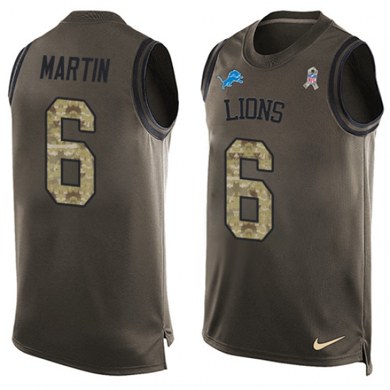 Men's Nike Detroit Lions 6 Sam Martin Limited Green Salute to Service Tank Top NFL Jersey