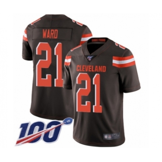 Men's Cleveland Browns 21 Denzel Ward Brown Team Color Vapor Untouchable Limited Player 100th Season Football Jersey