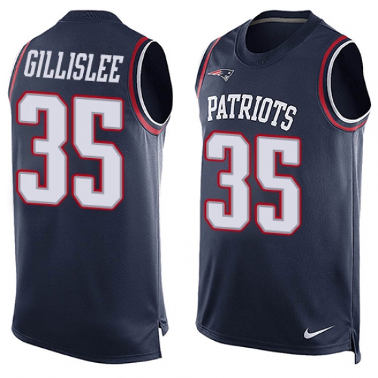 Men's Nike New England Patriots 35 Mike Gillislee Limited Navy Blue Player Name & Number Tank Top NFL Jersey
