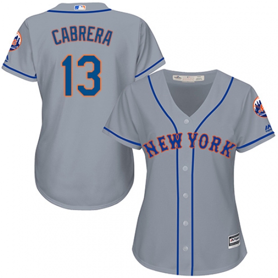 Women's Majestic New York Mets 13 Asdrubal Cabrera Authentic Grey Road Cool Base MLB Jersey