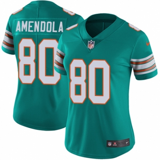 Women's Nike Miami Dolphins 80 Danny Amendola Aqua Green Alternate Vapor Untouchable Limited Player NFL Jersey