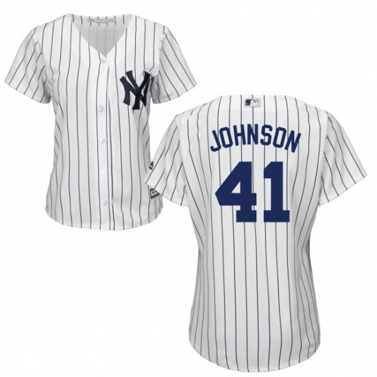 Women's Majestic New York Yankees 41 Randy Johnson Authentic White Home MLB Jersey