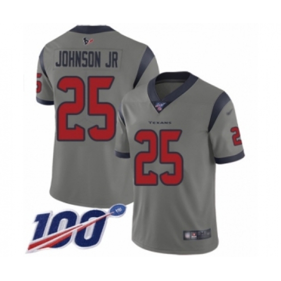 Men's Houston Texans 25 Duke Johnson Jr Limited Gray Inverted Legend 100th Season Football Jersey