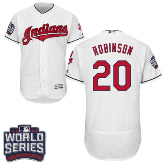 Men's Majestic Cleveland Indians 20 Eddie Robinson White 2016 World Series Bound Flexbase Authentic Collection MLB Jersey