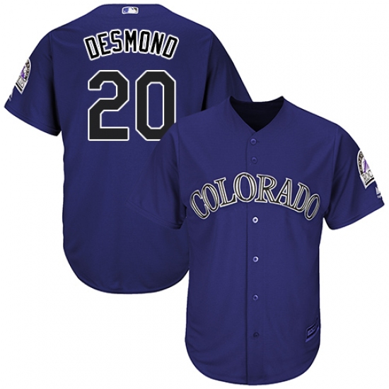 Men's Majestic Colorado Rockies 20 Ian Desmond Replica Purple Alternate 1 Cool Base MLB Jersey