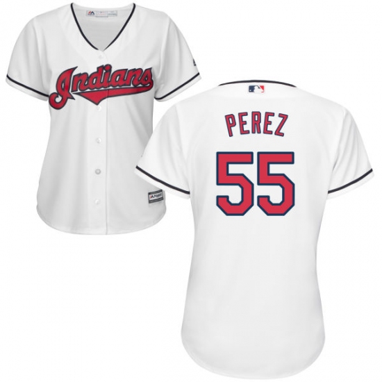 Women's Majestic Cleveland Indians 55 Roberto Perez Authentic White Home Cool Base MLB Jersey