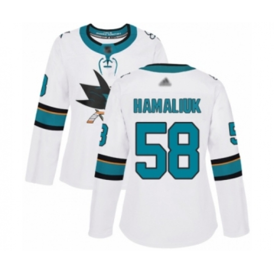 Women's San Jose Sharks 58 Dillon Hamaliuk Authentic White Away Hockey Jersey