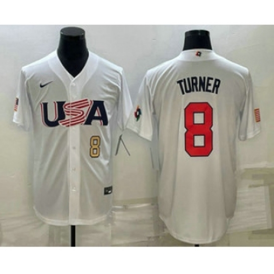Men's USA Baseball 8 Trea Turner Number 2023 White World Baseball Classic Stitched Jerseys