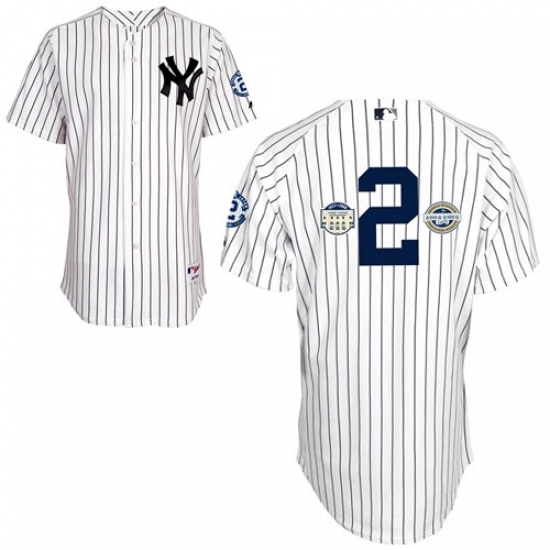 Men's Majestic New York Yankees 2 Derek Jeter Authentic White w/Commemorative Final Season & Inaugural Season & Retirement Patch MLB Jersey